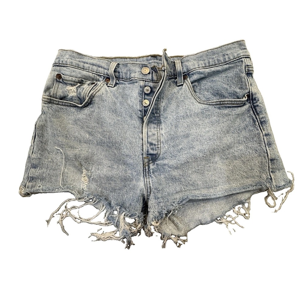 Levi 501 Cut Off Jean Shorts Button Fly Fringe Size 31 Women's Western Festival